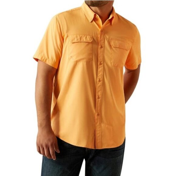 Ariat Men's Ventek Short Sleeve Outbound Fitted Button Shirt Peach 10058856 - Picture 1 of 4